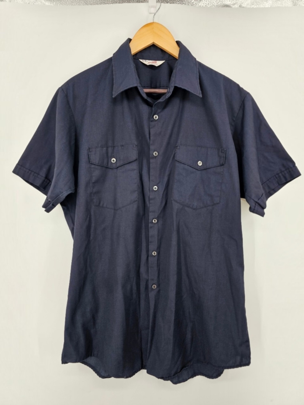 Vintage 70s Unitog Work Shirt 16-16.5 Large Navy Union Made USA Workwear